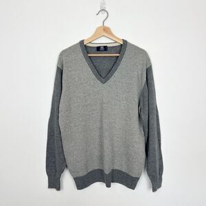Boggi Milano V Neck Jumper Sweater Grey Herringbone Wool Cashmere Blend XL